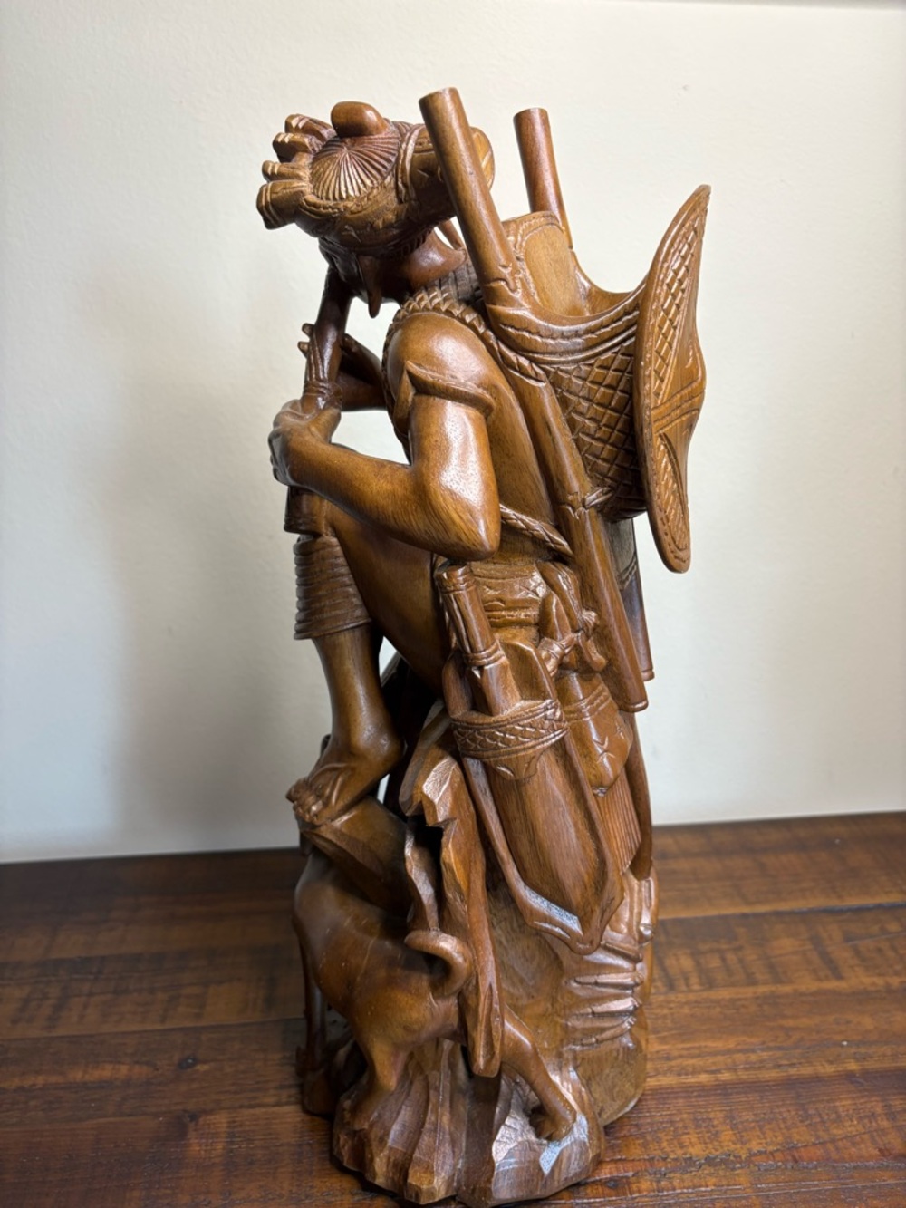 Vintage Folk Art Hand- Carved Wood Sculpture Depicting A Tribal Man - Picture 11 of 16